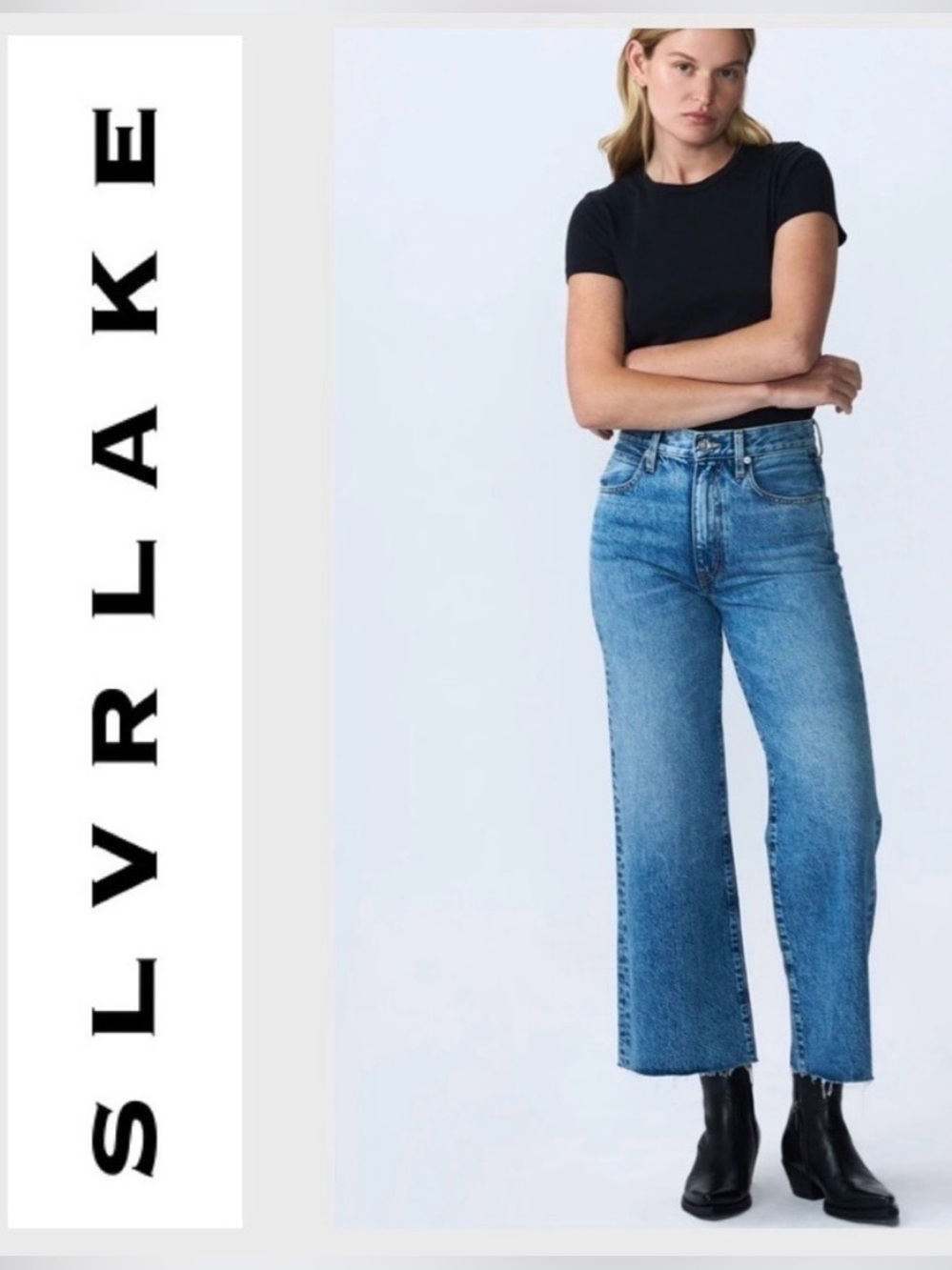SLVRLAKE Grace Wide Leg Jeans in Last Goodbye Size‎ 31 Raw Hem Denim